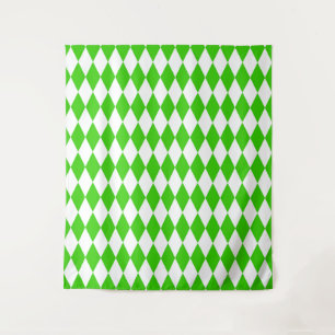 Green White Harlequin Diamonds Schachbretts Design Wandteppich