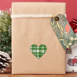 Green White Kariert Gold Glitzer Herz-Aufkleber