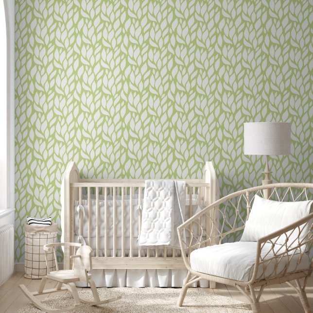 Green-White-Leaf-Muster Tapete (Kinder)