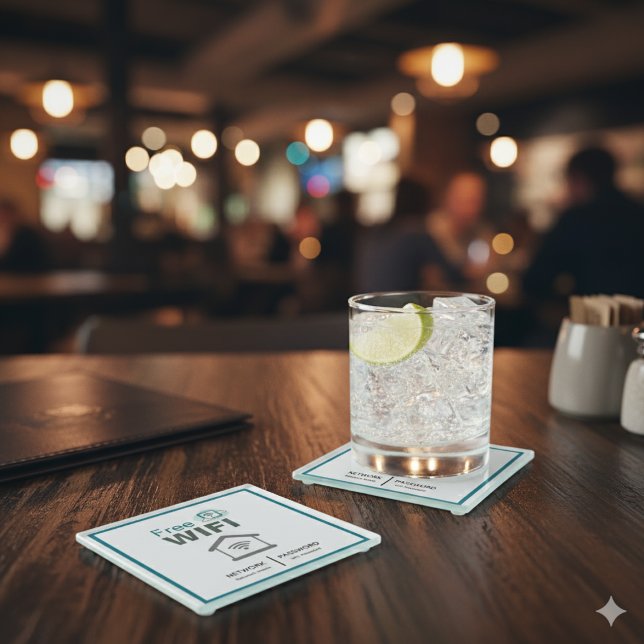 Green White Minimalistisch Kostenloses W-LAN Hotel Glasuntersetzer (Von Creator hochgeladen)