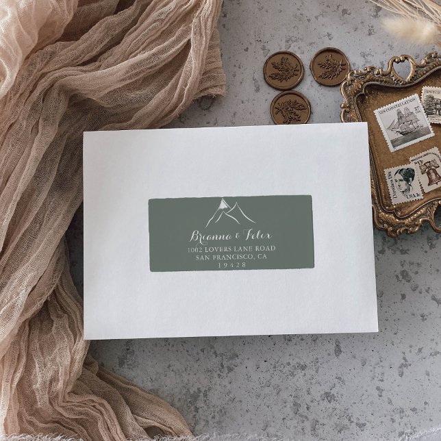 Green White Mountain Wedding Étiquette de adresse  (Créateur téléchargé)