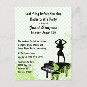 Green & White Piano Bar Junggeselinnen-Abschied Einladung