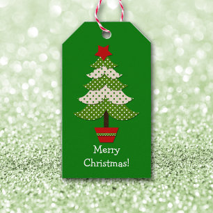 Green White Polka Dot Christmas Tree Geschenkanhänger
