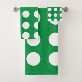 Green White Polka Dot Girly Chic Badhandtuch Set