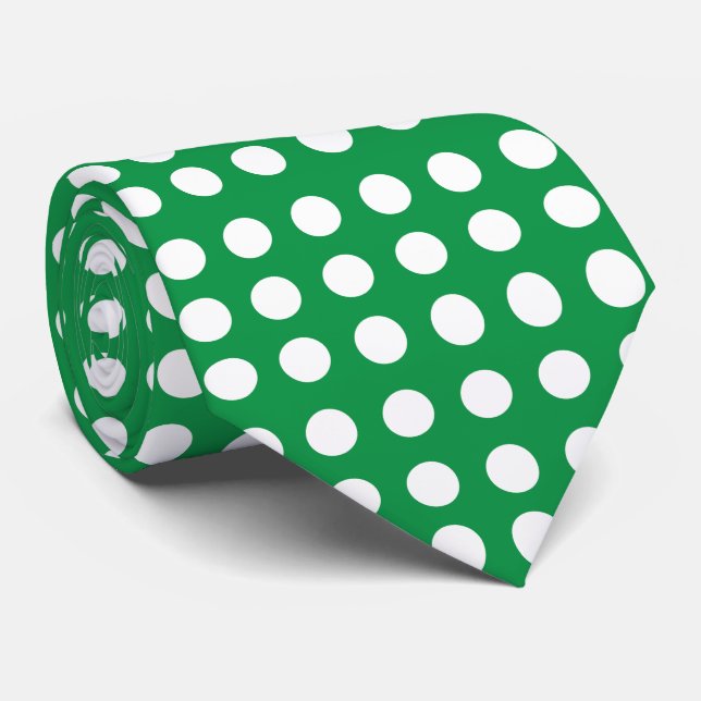 Green White Polka Dot Vintag Retro Krawatte (Gerollt)