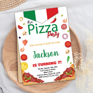 Green White Red Pizza Invitations Anniversaire