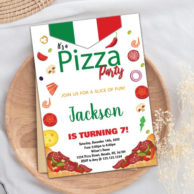 Green White Red Pizza Invitations Anniversaire (Green White Red Pizza Birthday Invitations)