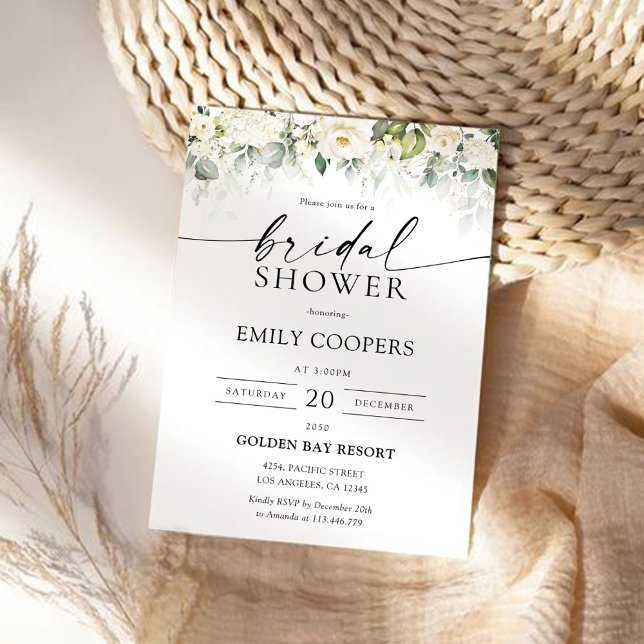 Green White Roses Bridal Shower Invitation (Créateur téléchargé)