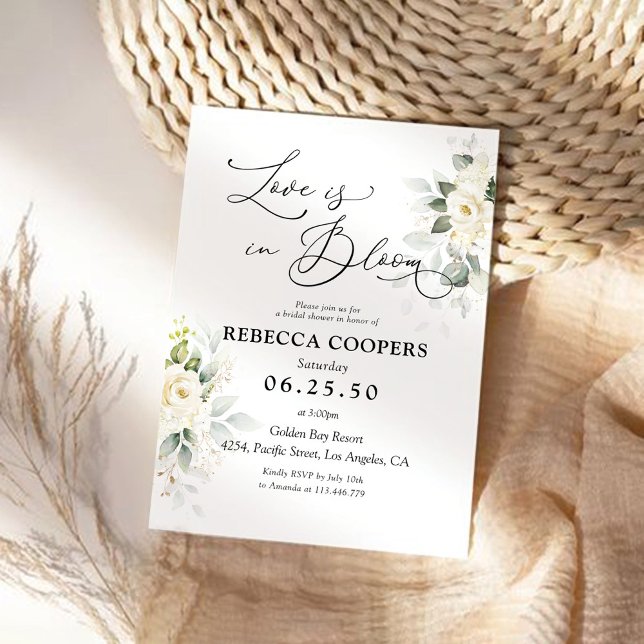 Green White Roses Bridal Shower Invitation (Créateur téléchargé)