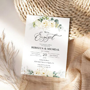 Green White Roses Engagement Party Invitation