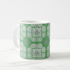 Green & White Scroll Medallion Tasse