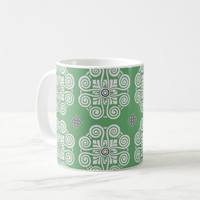 Green & White Scroll Medallion Tasse (Vorderseite Links)
