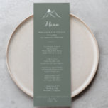 Green White Silhouette Mountain Dinner Menükarte<br><div class="desc">Diese Karte aus der grünen Silhouette ist ideal für eine rustikale Hochzeit. Das Design zeichnet sich durch handbemalte klare Berge aus. Dieses Menü kann für Hochzeitsempfang,  Probe Dinner,  Brautparty oder jede Veranstaltung verwendet werden.</div>
