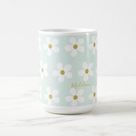 Green White Simple Daisy Gold Personal Kaffeetasse