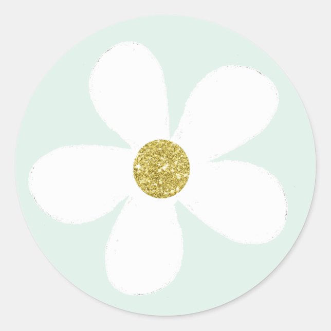 Green White Simple Daisy Gold Runder Aufkleber (Vorderseite)
