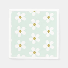 Green White Simple Daisy Pattern Gold Serviette
