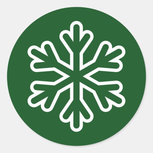 Green & White Snowflake - Circle Sticker (Vorderseite)