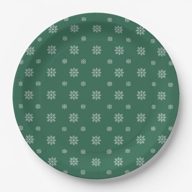 Green & White Snowflakes Simple Modern Christmas  Pappteller (Vorderseite)