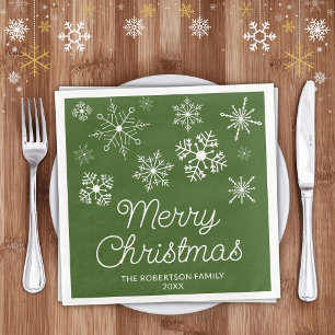 Green White Snowflakes Weihnachts-Party Serviette