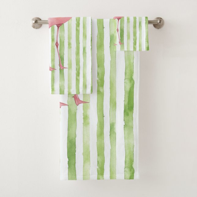 Green White Stripes Pink Flamant rose Beach Annive (En situation)