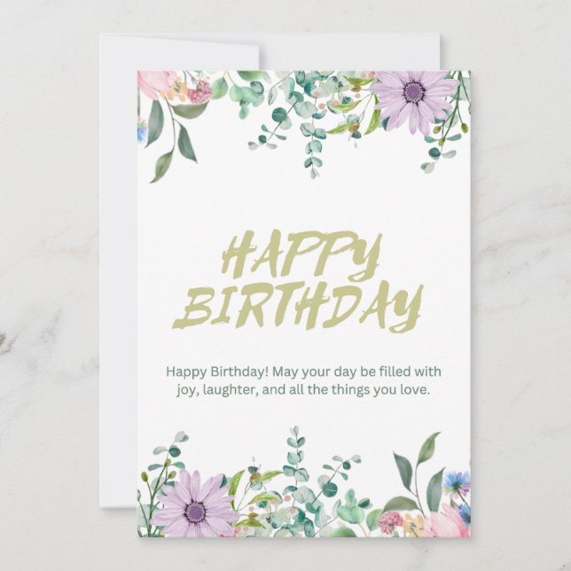 Green & White Wassercolor Happy Birthday Card Einladung (Vorderseite)
