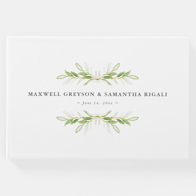 Green & White Wedding Guest Book Gästebuch (Vorderseite)