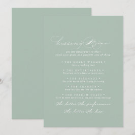 Green White Wedding Kissing Menu Game Card