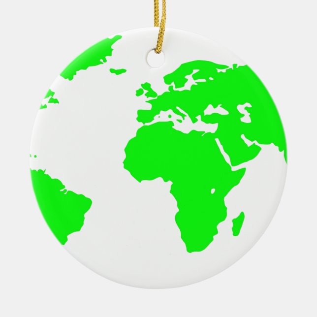 Green White World Map Keramikornament (Vorne)