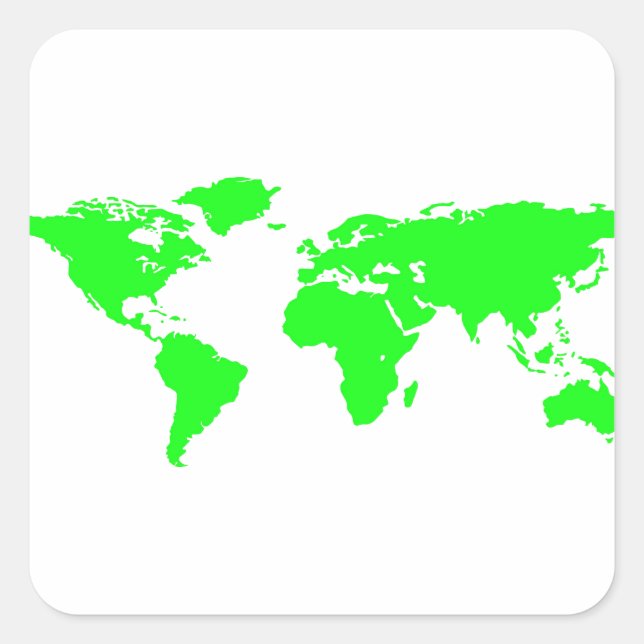 Green White World Map Quadratischer Aufkleber (Vorderseite)