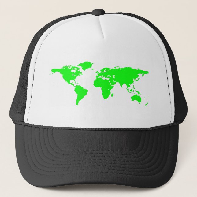 Green White World Map Truckerkappe (Vorderseite)