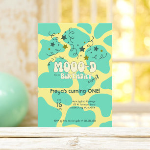 Green Who is in the MOOO-D Cow Print 1. Geburtstag Einladung