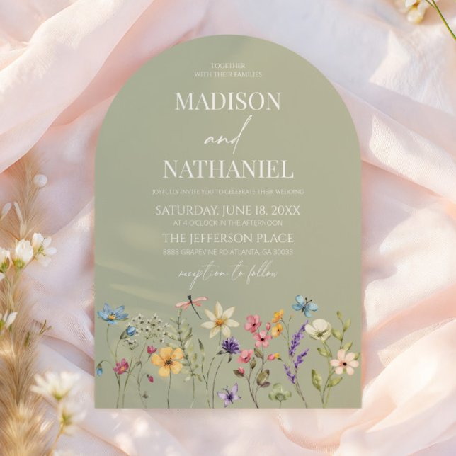 Green Wildflower Wild Flower Floral Garden Wedding Einladung (Von Creator hochgeladen)