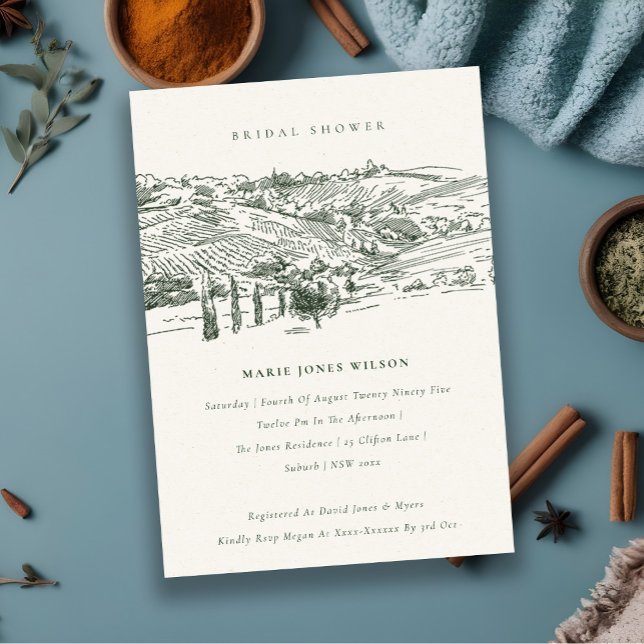 Green Winery Mountain Sketch Kinderdusche laden Dankeskarte (Von Creator hochgeladen)