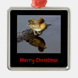Green Wing Aquamarin Duck Black Frohe Weihnachten  Ornament Aus Metall