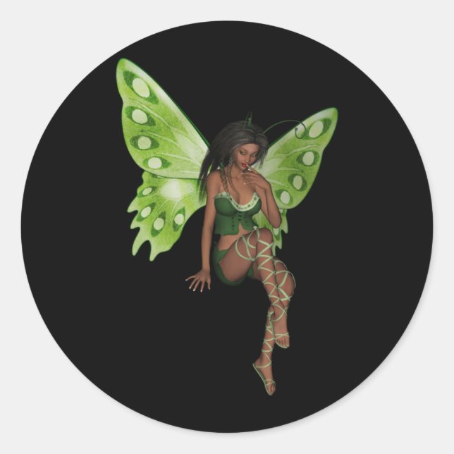Green Wing Lady Fee 6 - 3D Fairy - Runder Aufkleber (Vorderseite)