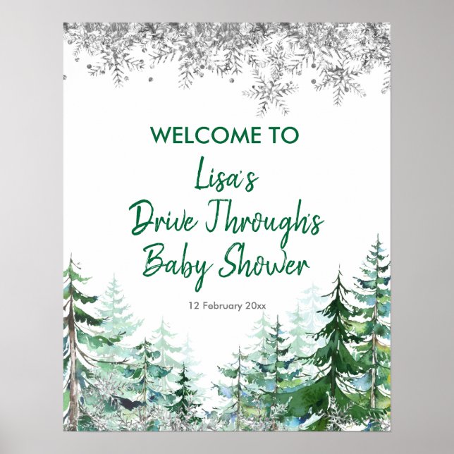 Green Winter Forest Drive by Baby Dusche Poster (Vorne)