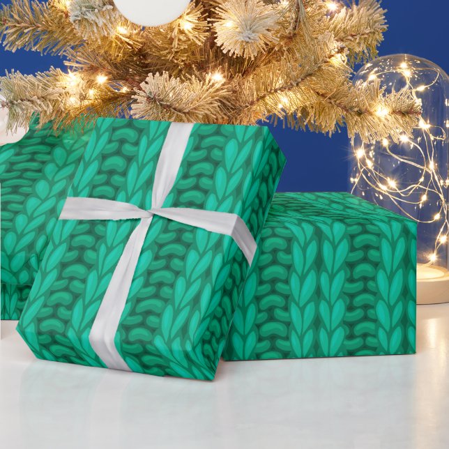 Green Winter Knitting Wooly Muster Geschenkpapier (Feiertage)