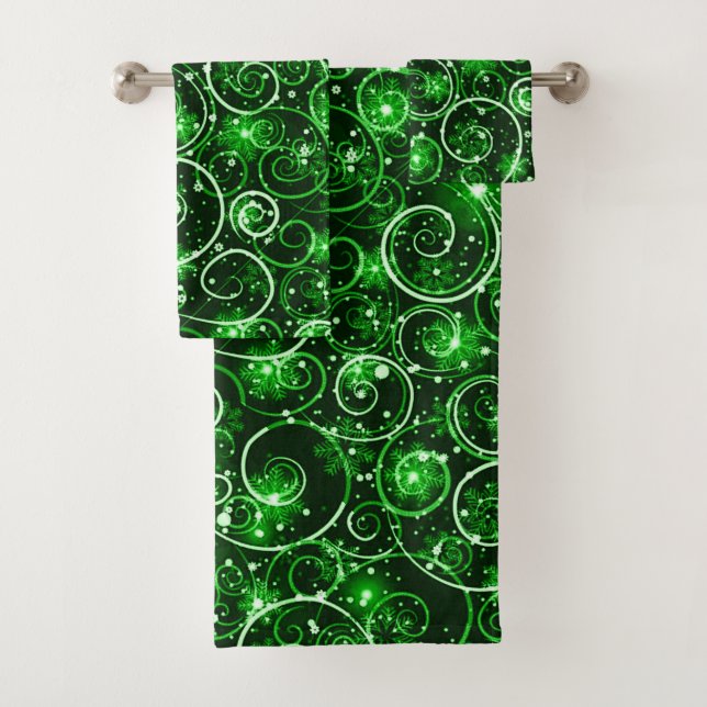 Green Winter Swirl Badhandtuch Set (Insitu)