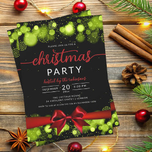 Green Winter Wonderland Family Xmas Ribbon Einladung