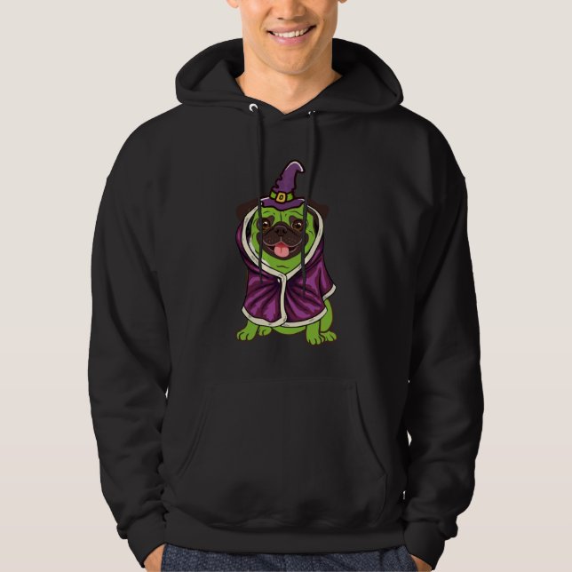 Green Witch Pug Cute Dog Halloween Costume Pug o w Hoodie (Vorderseite)
