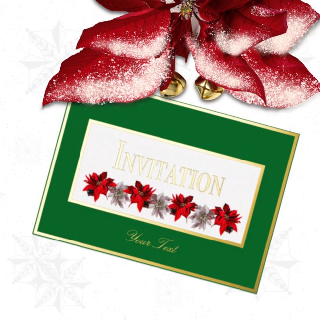 Green With Red Poinsettias Foil Invitation (Créateur téléchargé)