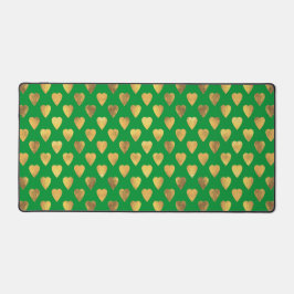 GREEN WITH SHINY GOLD HEARTS SCHREIBTISCHUNTERLAGE