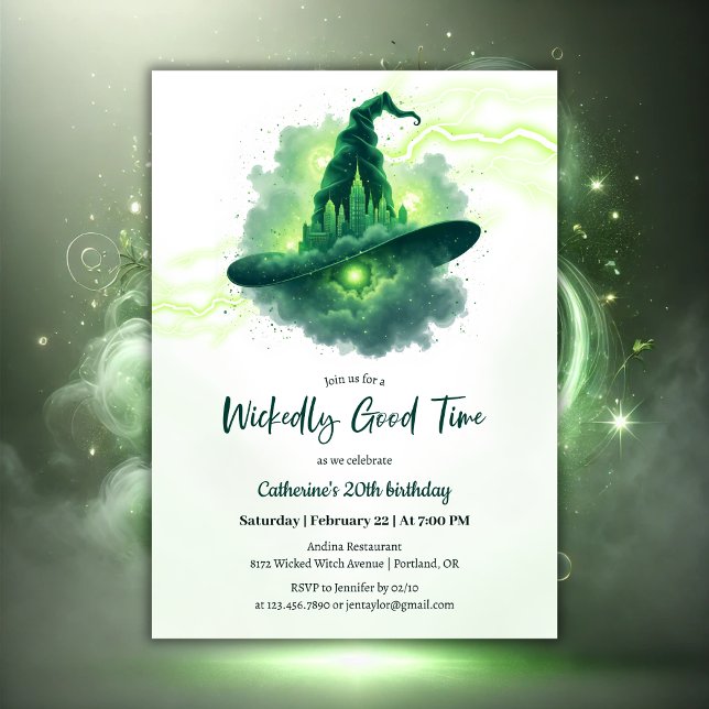 Green Witze Hat Magical Fantasy Birthday Einladung (Green Wicked Witch Hat Magical Fantasy Birthday Invitation)