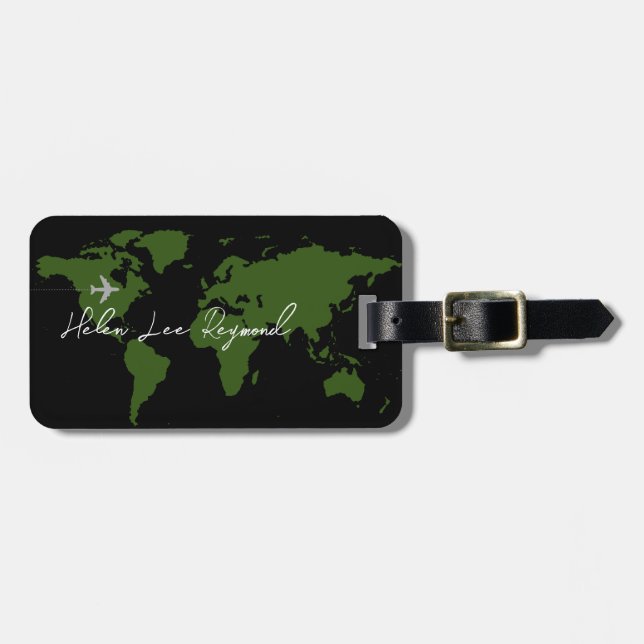 Green World Map mit Namen zur Identifizierung von  Gepäckanhänger (Vorderseite horizontal)