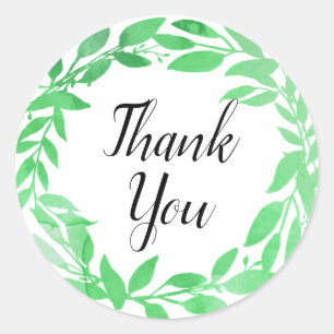 Green Wreath Watercolor Danke an den Script-Schrif Runder Aufkleber