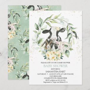 Green Wreath Yellow Floral Farm Baby Shower Einladung