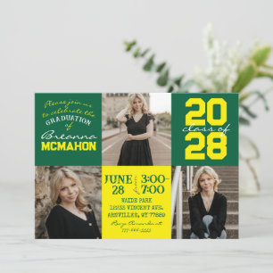 Green & Yellow 3 Photo Graduation Invitation