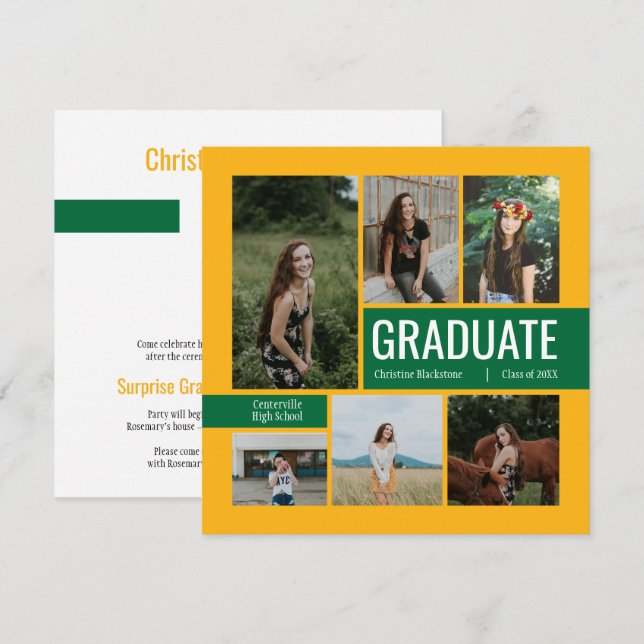 Green & Yellow 6 Photo Graduation Invitation (Devant / Derrière)