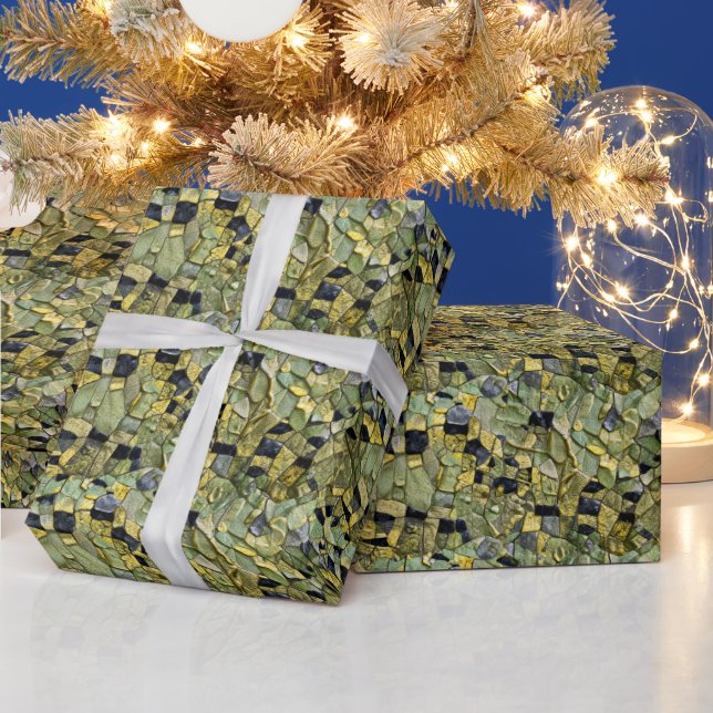 Green Yellow Alligator Crocodile Dragon Leather Geschenkpapier (Feiertage)