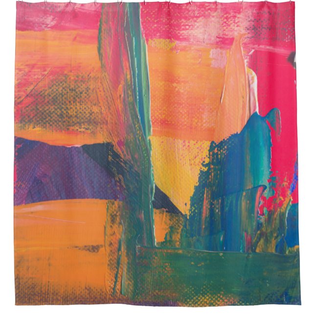 Green, yellow, and red abstract painting duschvorhang (Vorderseite)